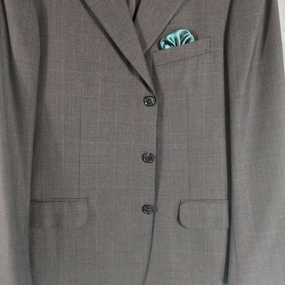Ermenegildo Zegna Mens Brown‎ Blue Windowpane 100% Wool 3 Button Blazer 46R - Picture 6 of 16